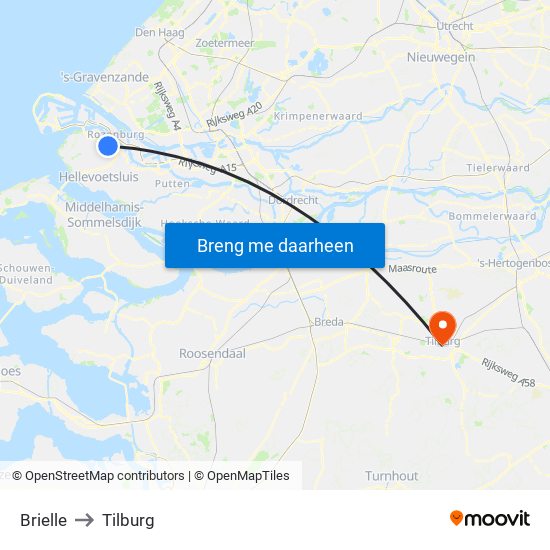 Brielle to Tilburg map