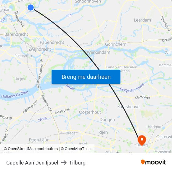 Capelle Aan Den Ijssel to Tilburg map