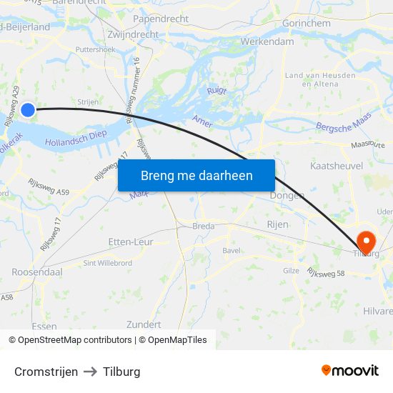 Cromstrijen to Tilburg map