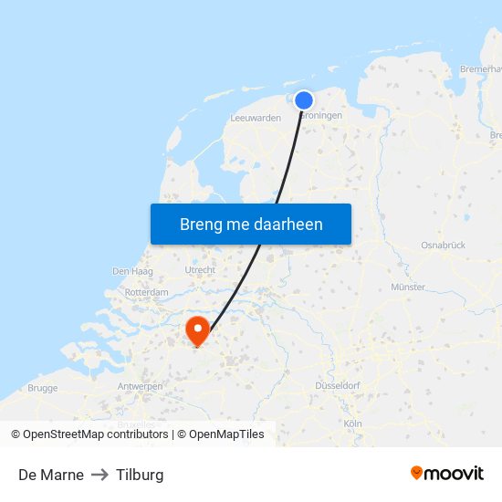 De Marne to Tilburg map