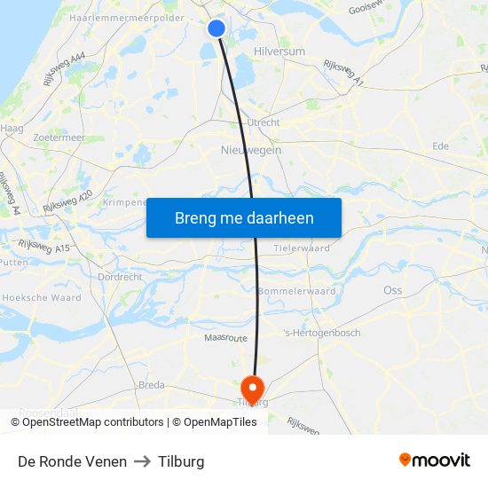 De Ronde Venen to Tilburg map