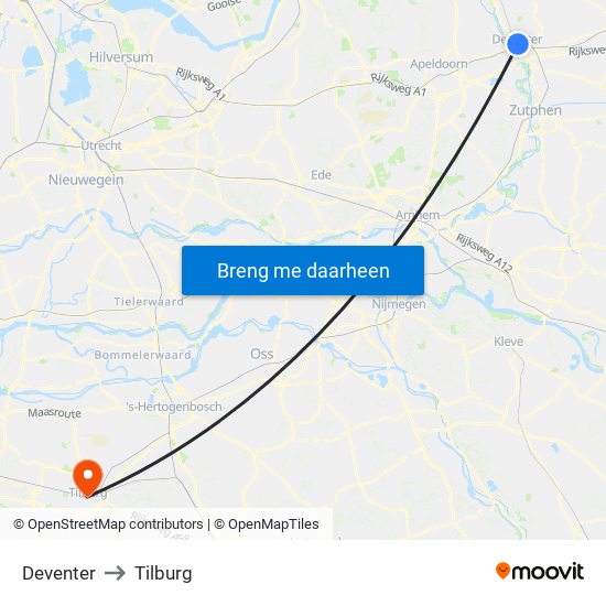 Deventer to Tilburg map