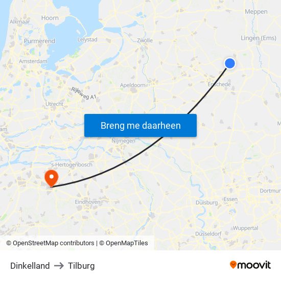 Dinkelland to Tilburg map