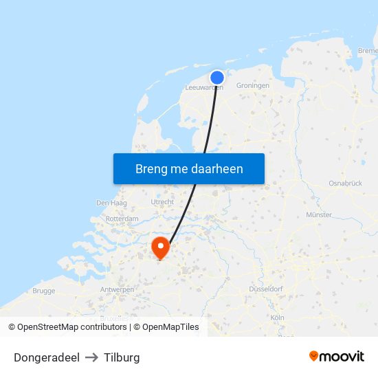 Dongeradeel to Tilburg map
