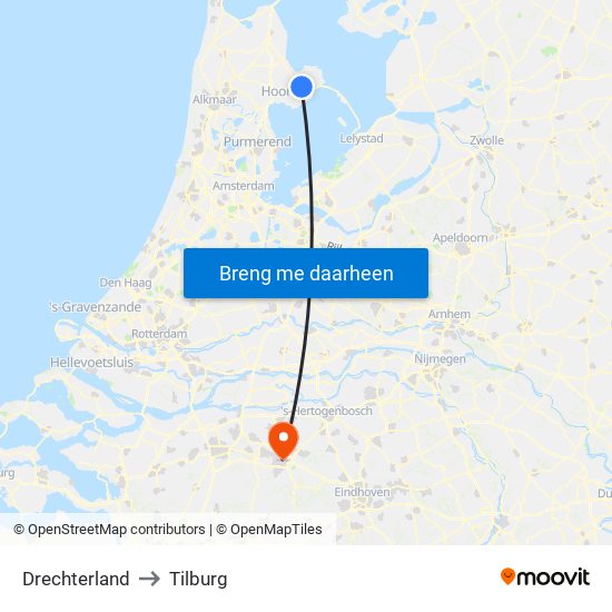 Drechterland to Tilburg map