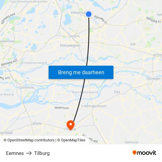 Eemnes to Tilburg map