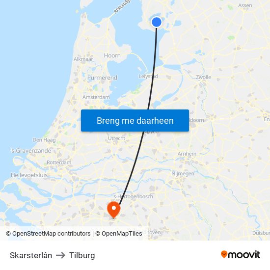 Skarsterlân to Tilburg map