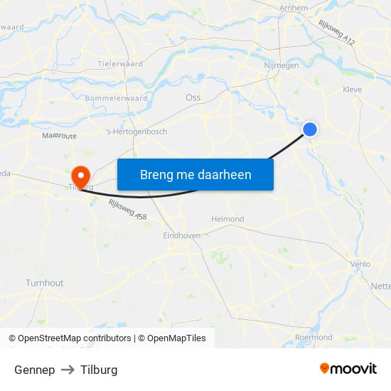 Gennep to Tilburg map