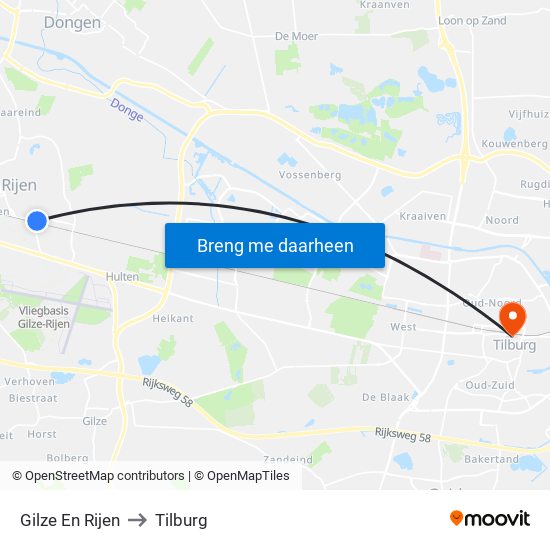 Gilze En Rijen to Tilburg map