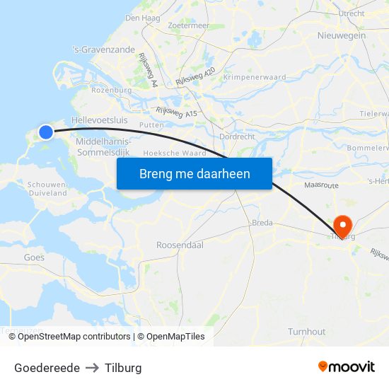 Goedereede to Tilburg map