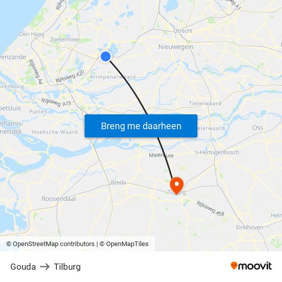 Gouda to Tilburg map