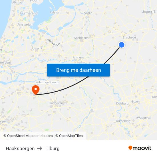 Haaksbergen to Tilburg map