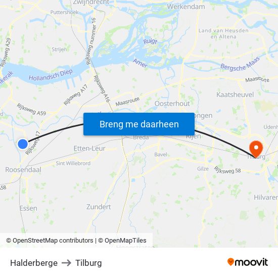 Halderberge to Tilburg map