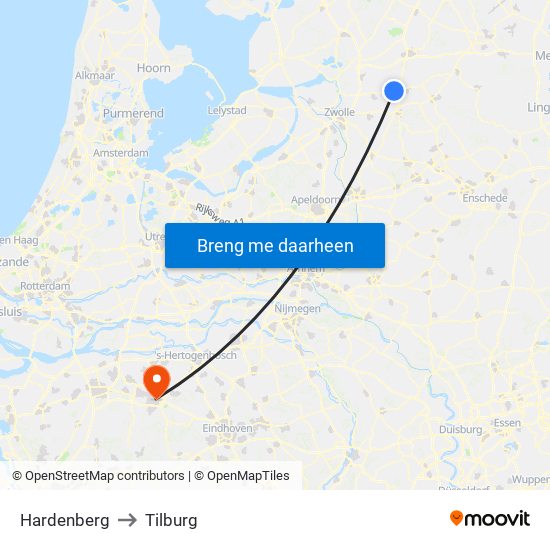 Hardenberg to Tilburg map