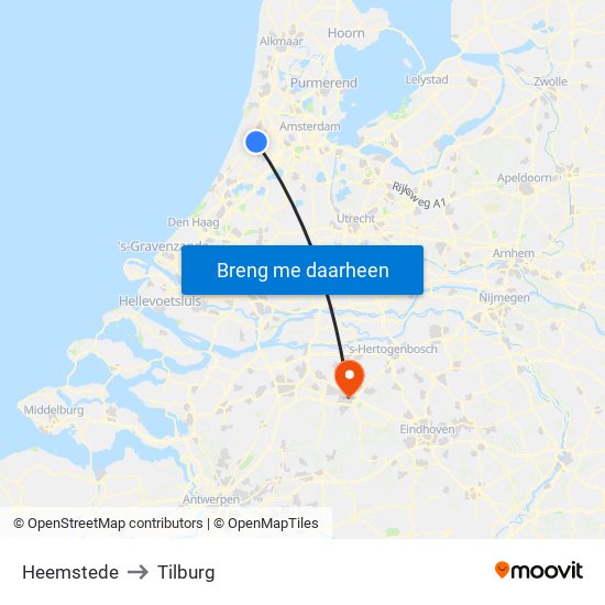Heemstede to Tilburg map