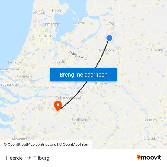 Heerde to Tilburg map