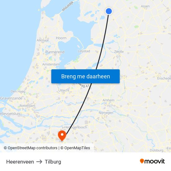 Heerenveen to Tilburg map