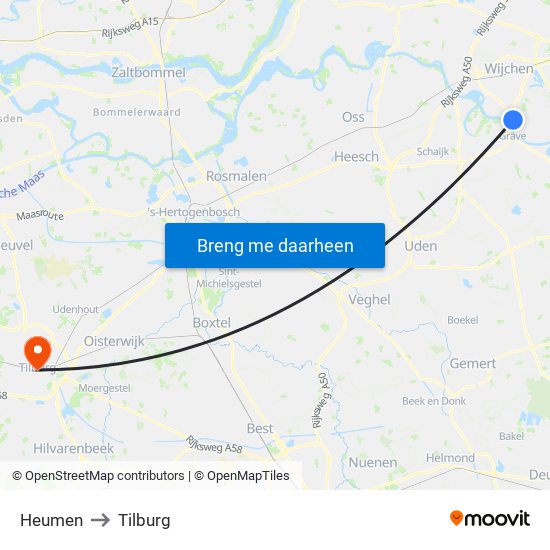 Heumen to Tilburg map