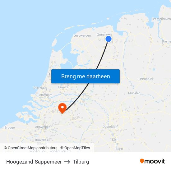 Hoogezand-Sappemeer to Tilburg map
