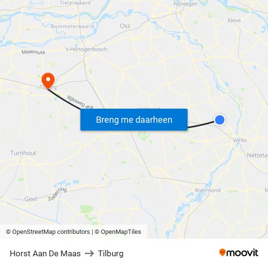 Horst Aan De Maas to Tilburg map