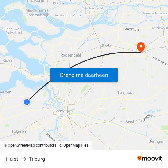 Hulst to Tilburg map