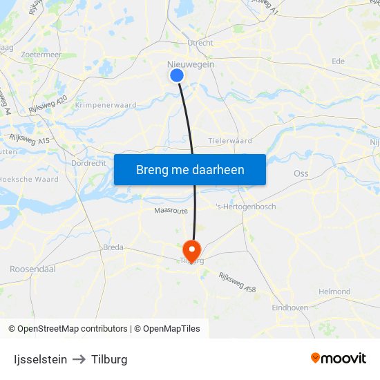 Ijsselstein to Tilburg map