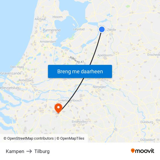 Kampen to Tilburg map