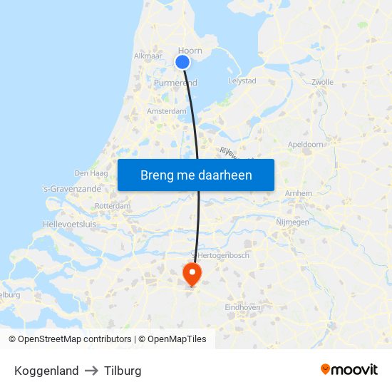 Koggenland to Tilburg map