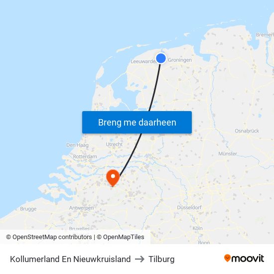 Kollumerland En Nieuwkruisland to Tilburg map