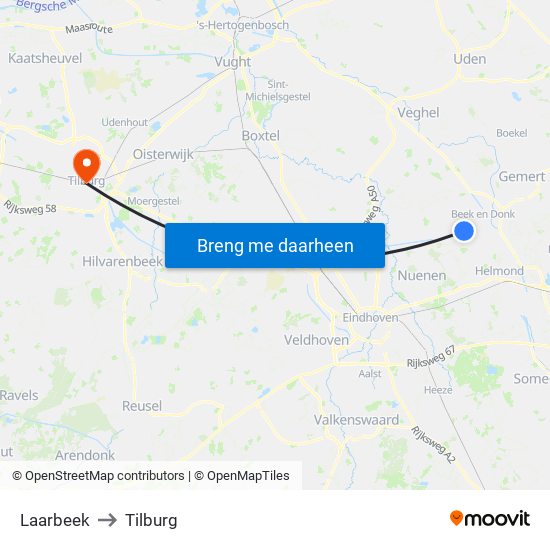 Laarbeek to Tilburg map