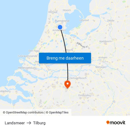 Landsmeer to Tilburg map