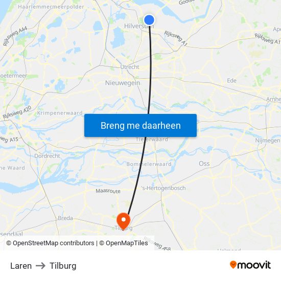 Laren to Tilburg map