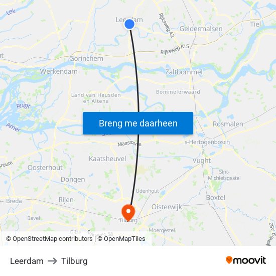 Leerdam to Tilburg map