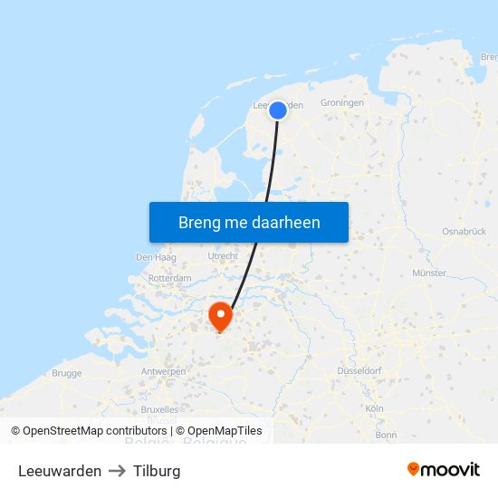 Leeuwarden to Tilburg map