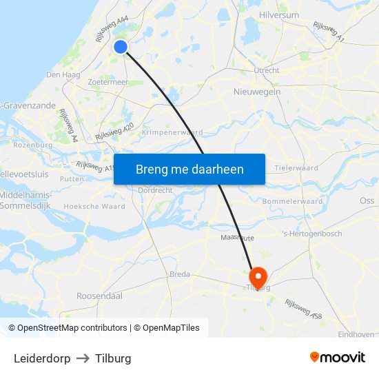 Leiderdorp to Tilburg map