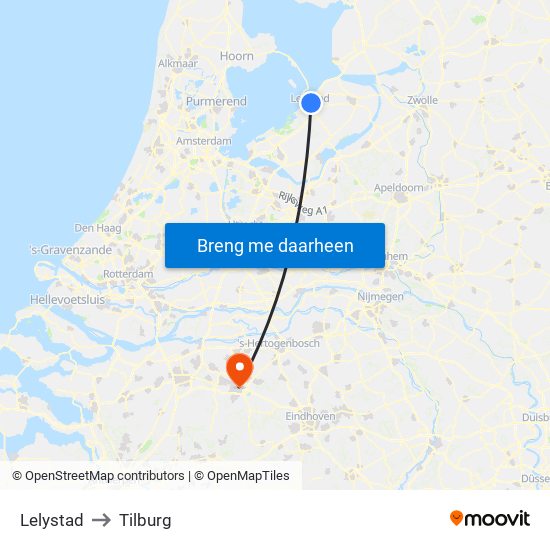 Lelystad to Tilburg map