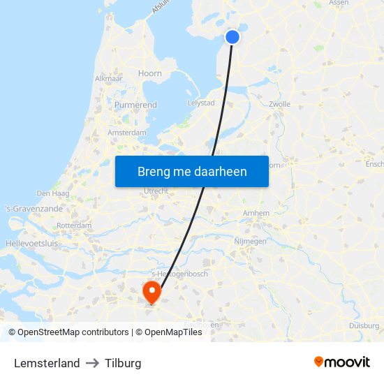 Lemsterland to Tilburg map