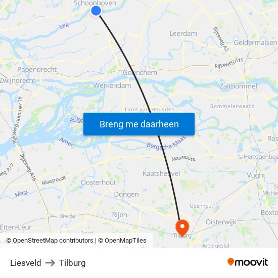 Liesveld to Tilburg map