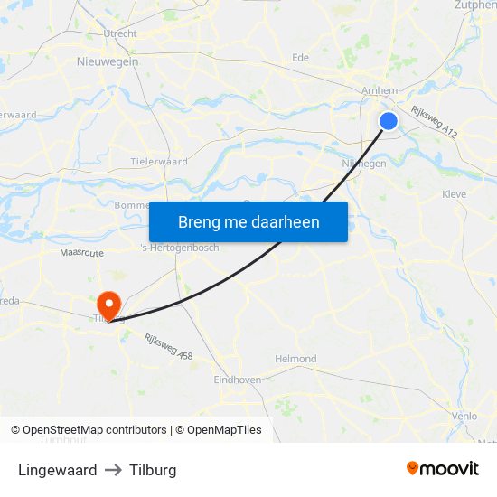 Lingewaard to Tilburg map