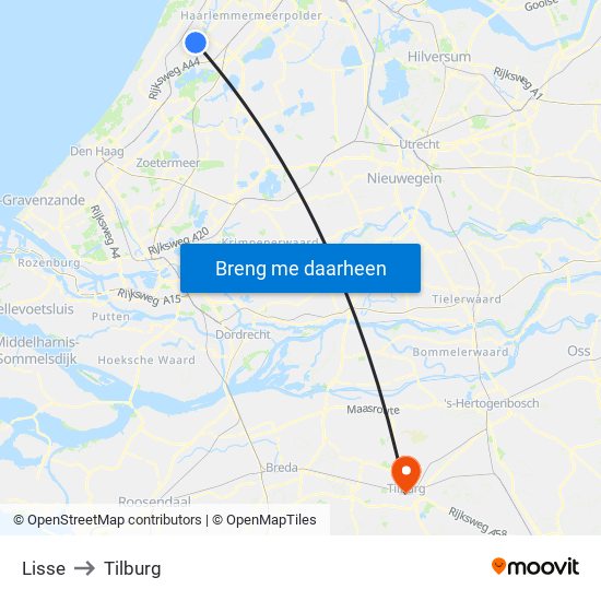 Lisse to Tilburg map