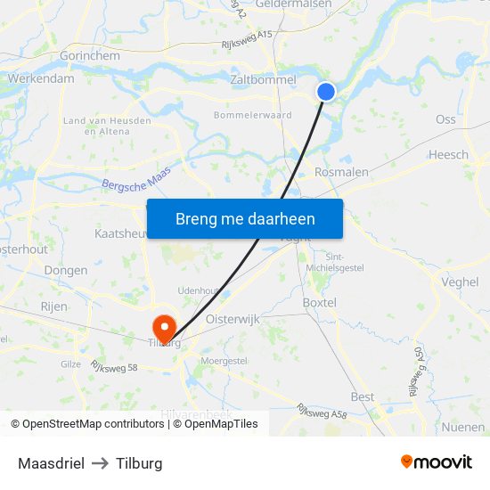 Maasdriel to Tilburg map