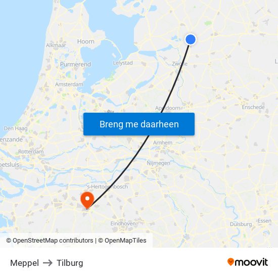 Meppel to Tilburg map