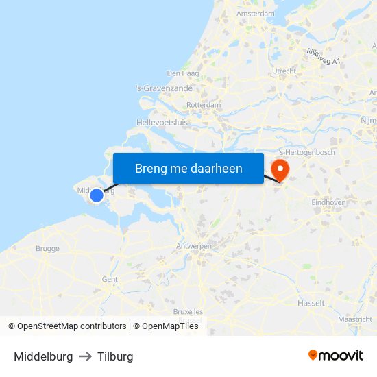Middelburg to Tilburg map