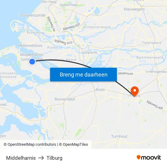 Middelharnis to Tilburg map