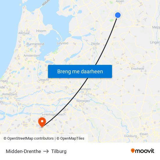 Midden-Drenthe to Tilburg map