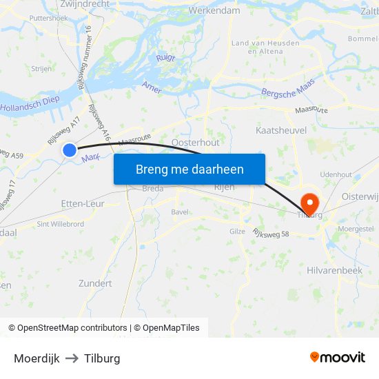 Moerdijk to Tilburg map