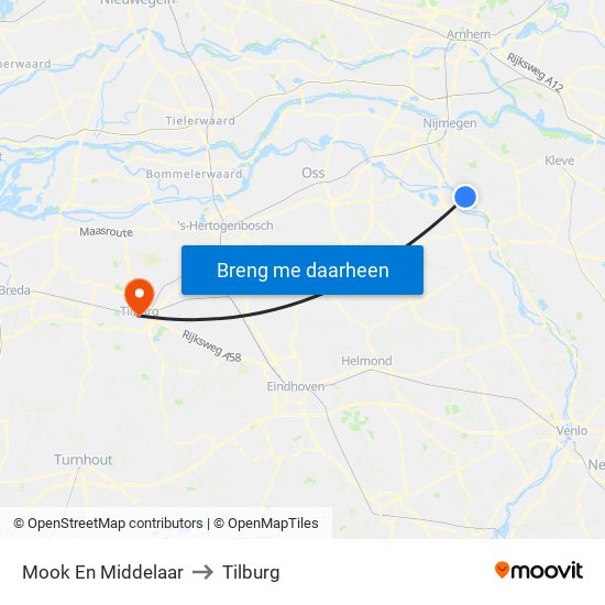 Mook En Middelaar to Tilburg map