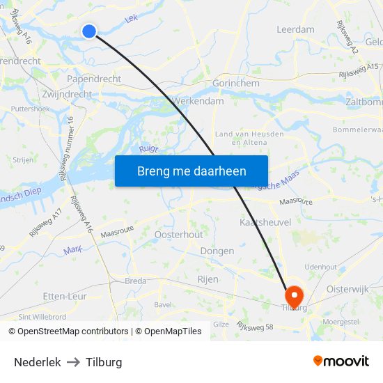 Nederlek to Tilburg map