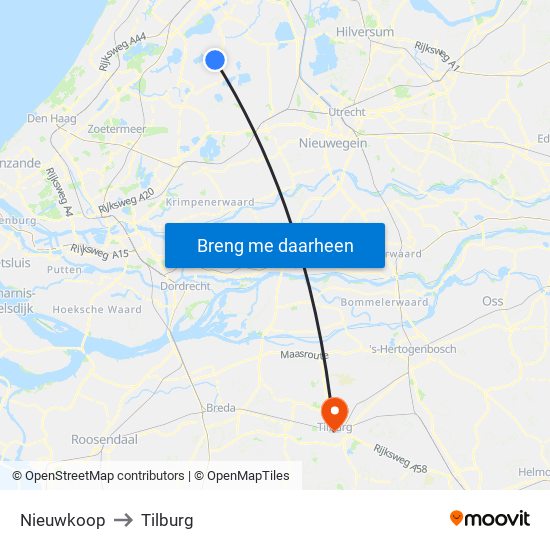 Nieuwkoop to Tilburg map