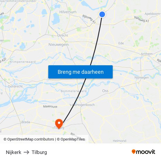 Nijkerk to Tilburg map